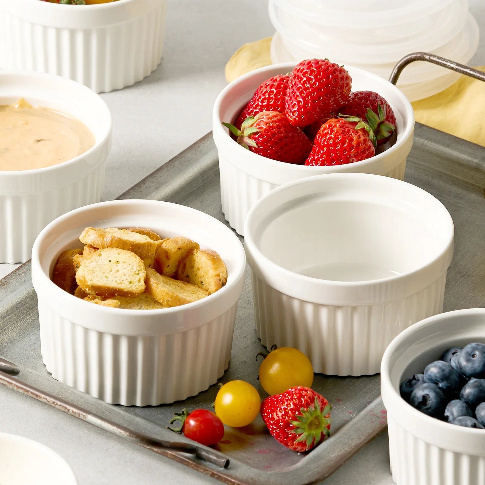 Wedding White Porcelain Covered Ramekins - Set of 6